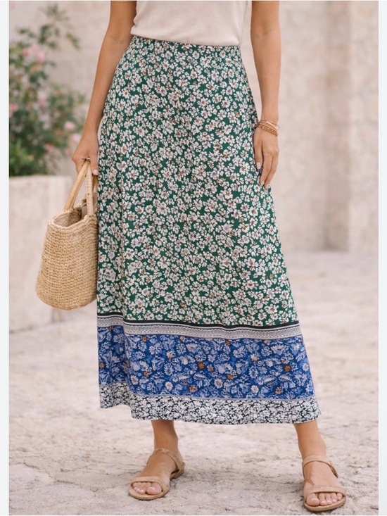 J. Jill Dresses & Skirts - J. Jill Green Ditsy Floral High Rise Maxi Skirt Paisley Boho Resort Lagenlook